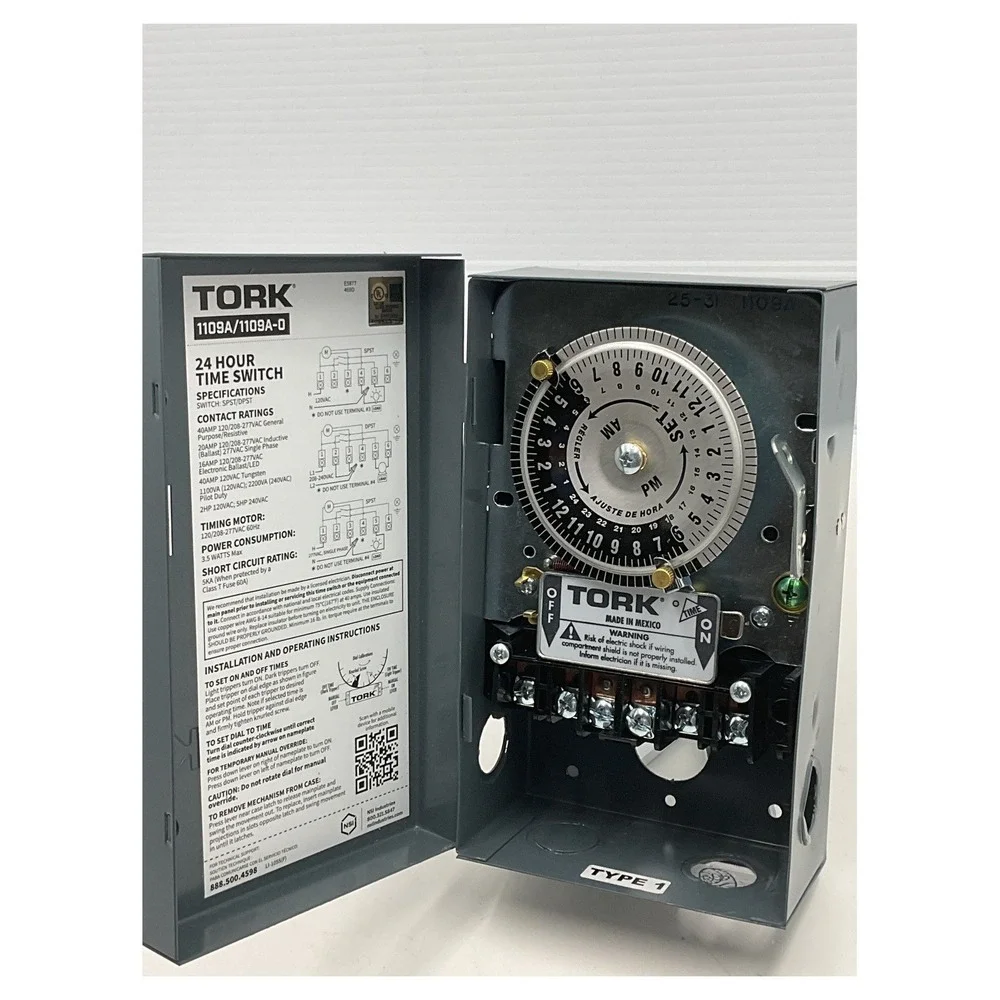 Tork 1109A 24 Hour Mechanical‎ Time Switch 40A 120V-277V SPST/DPST Type 1